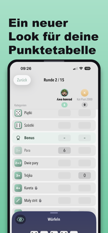 Moderne, kartenbasierte Punktetabelle in DiceLab+