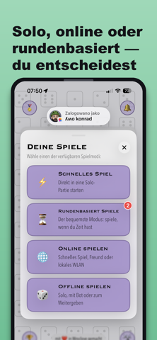 Bildschirm „Neues Spiel“ in DiceLab+ — Spielmodus wählen