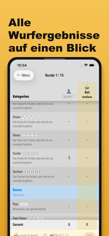 Punktetabelle in DiceLab+ — dunkler Modus
