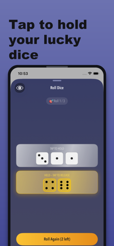 Rolling dice screen in DiceLab+