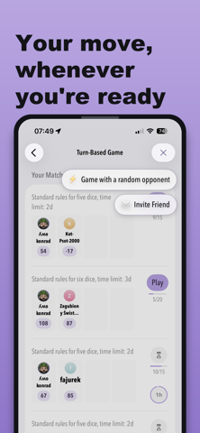Turn-based match list in DiceLab+