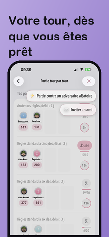 Liste des parties en mode tour par tour dans DiceLab+