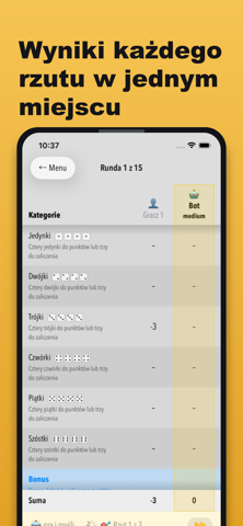 Tabela punktacji w Kości+ — bot gra