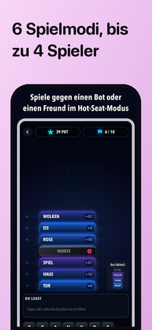 Sechs Spielmodi in Lettower, für 1 bis 4 Spieler