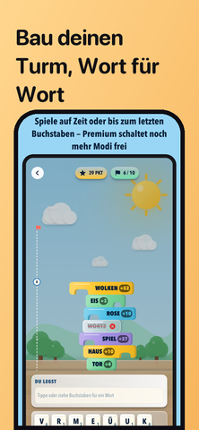 Ein aus Buchstaben gebauter Wörterturm in Lettower