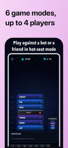 Six game modes in Lettower, for 1 to 4 players