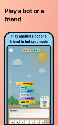 Hot-seat play against a bot in Lettower