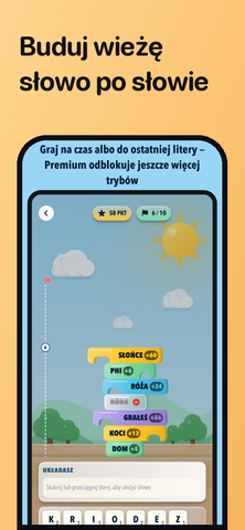 Wieża ze słów budowana z liter na stojaku w Lettower
