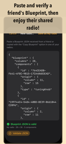 Paste and verify a friend's Blueprint, then enjoy their shared radio