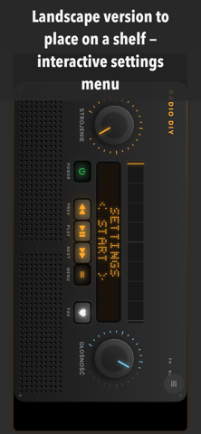 Landscape version to place on a shelf, with an interactive settings menu