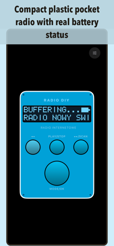 Compact plastic pocket radio with real battery status