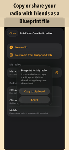 Copy or share your radio with friends as a Blueprint file