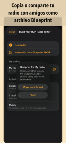 Copia o comparte tu radio con amigos como archivo Blueprint