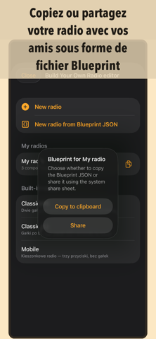 Copiez ou partagez votre radio avec vos amis sous forme de fichier Blueprint