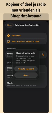 Kopieer of deel je radio met vrienden als Blueprint-bestand